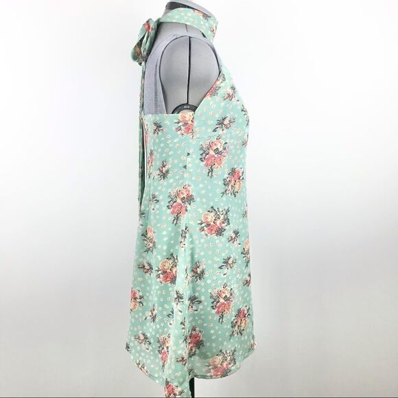 AoBaBa Mint and Rose Floral Silk Blend 2 Piece Halter Top Pantsuit Set - Picture 6 of 16